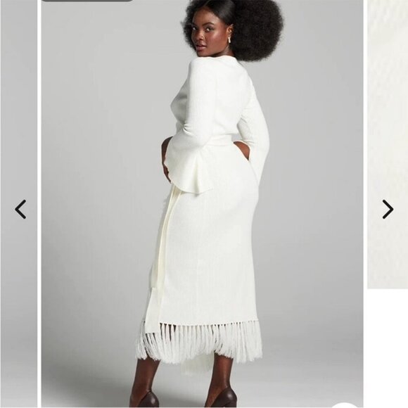 Gabrielle Union Off White Cream Sweater Wrap V-Neck Midi Dress Women’s Small - Picture 2 of 8